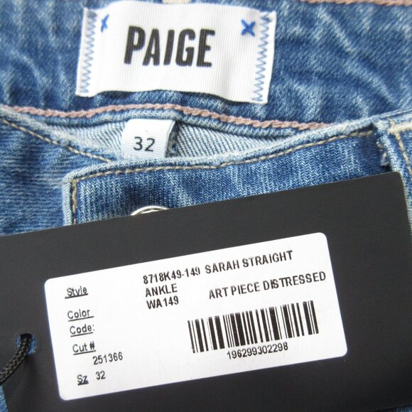 NWT Paige VINTAGE Sarah Straight Ankle in Art Piece Distressed Crop Jeans 32 - Picture 3 of 9